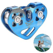 Pulley Tandem Speed Dual Trolley Rescue Climbing Dual Pulley With Ball Bearing Rock/ Single Pulley Aluminum Fixed Eye Climbing Pulley--red