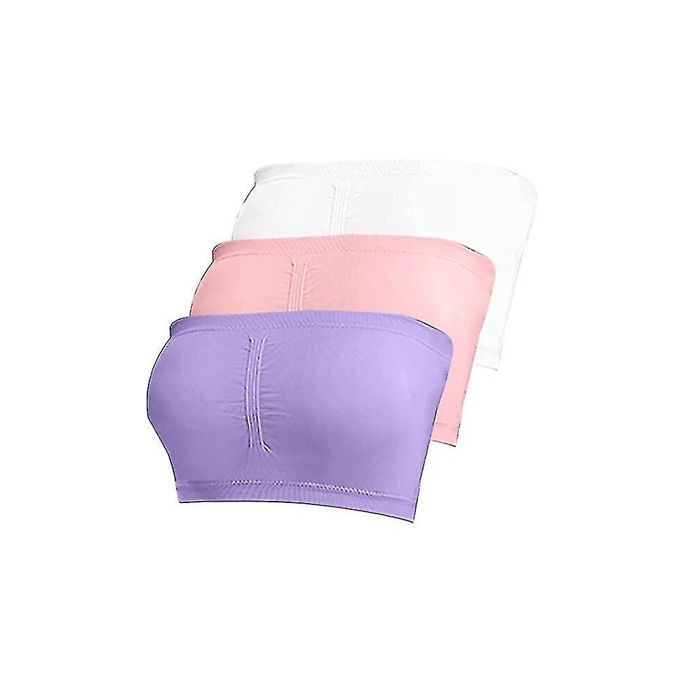 3Pcs Women's Padded Bandeau Bra, Strapless Removable Pads Tube Tops Bra, Women Bandeau Bra Padded Strapless Bralette Bra Not,Specified