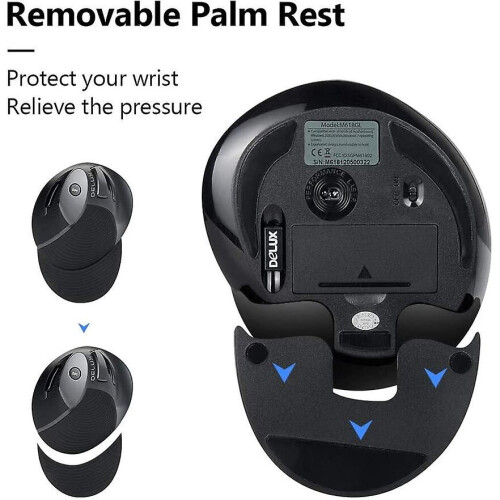 Vertical Mouse, Wireless Ergonomic Mouse, 3 Adjustable Dpi (800-1200-1600 Dpi), 6 Buttons, Detachabl 2
