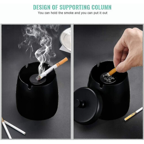 Black Ceramic Ashtray With Lids Windproof Cigarette Ashtray (ruipei) 1
