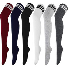 6 Pairs High Thigh Socks Striped Over Knee Thin Tights Long Stocking Knee High