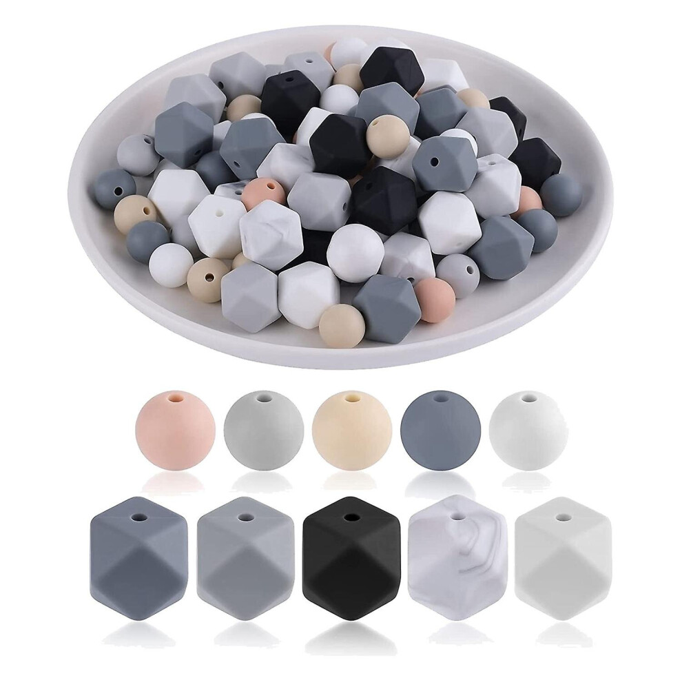 100pcs Round And Hexagon Silicone Beads, Silicone Beads Bulk Making Kit For Jewelry Making