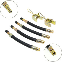 Set Of 4 Tire Valve Extension Flexible Tire Hose Valve 150mm With 2 Brackets, Black, Six Pieces