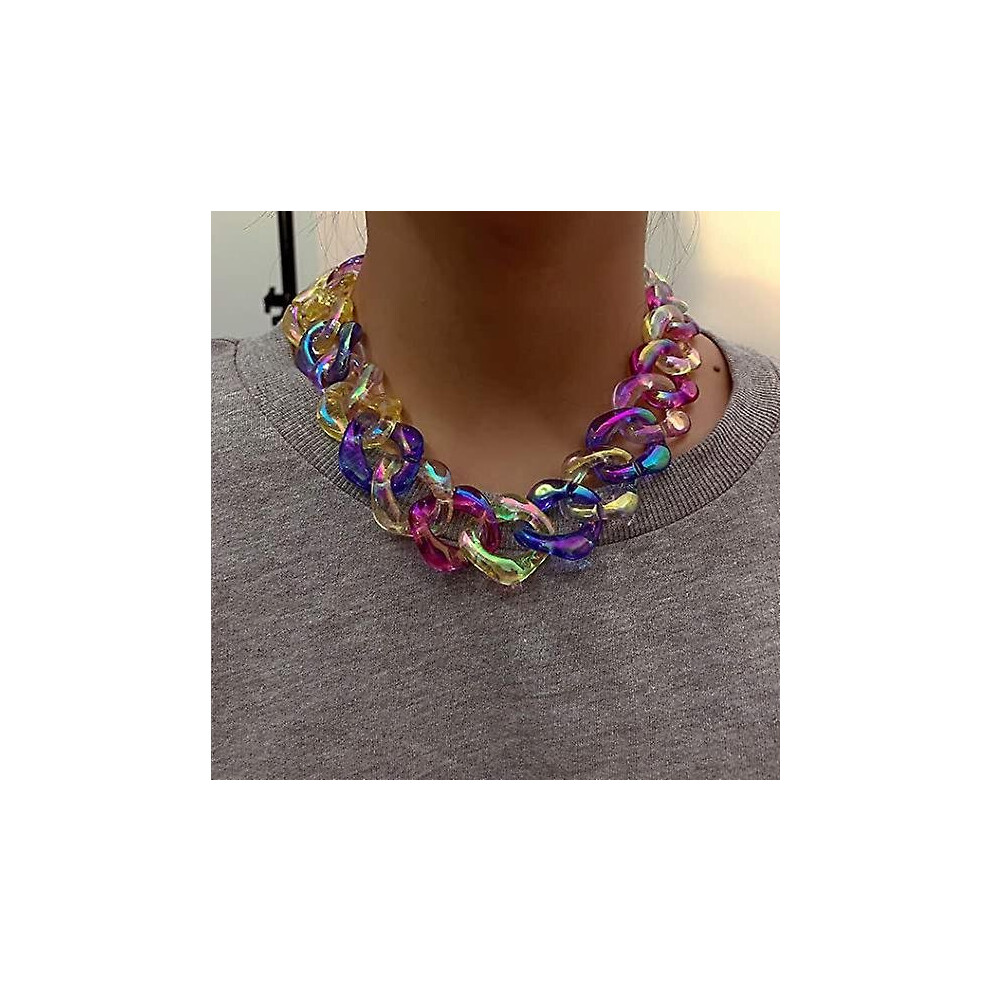 Punk Colorful Acrylic Cuban Link Chain Choker Necklace Chunky Chain Link Statement Necklace Boho Fashion Collar Necklace Jewelry Gift For Women Girls