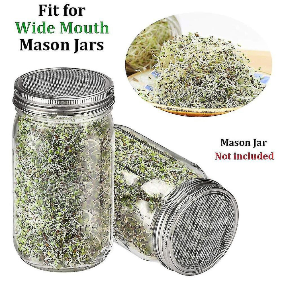 4 Pack Sprouting Jar Screen Lids, 304 Stainless Steel Sprouting Lids For Wide Mouth 32 Oz Mason Jars
