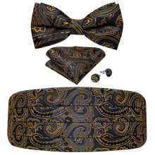 (YF-3001) Men's Cummerbunds Silk Paisley Red Tuxedo Cummerbunds Bow Tie Pocket Square Brooch Set Men Wedding Party Waistband