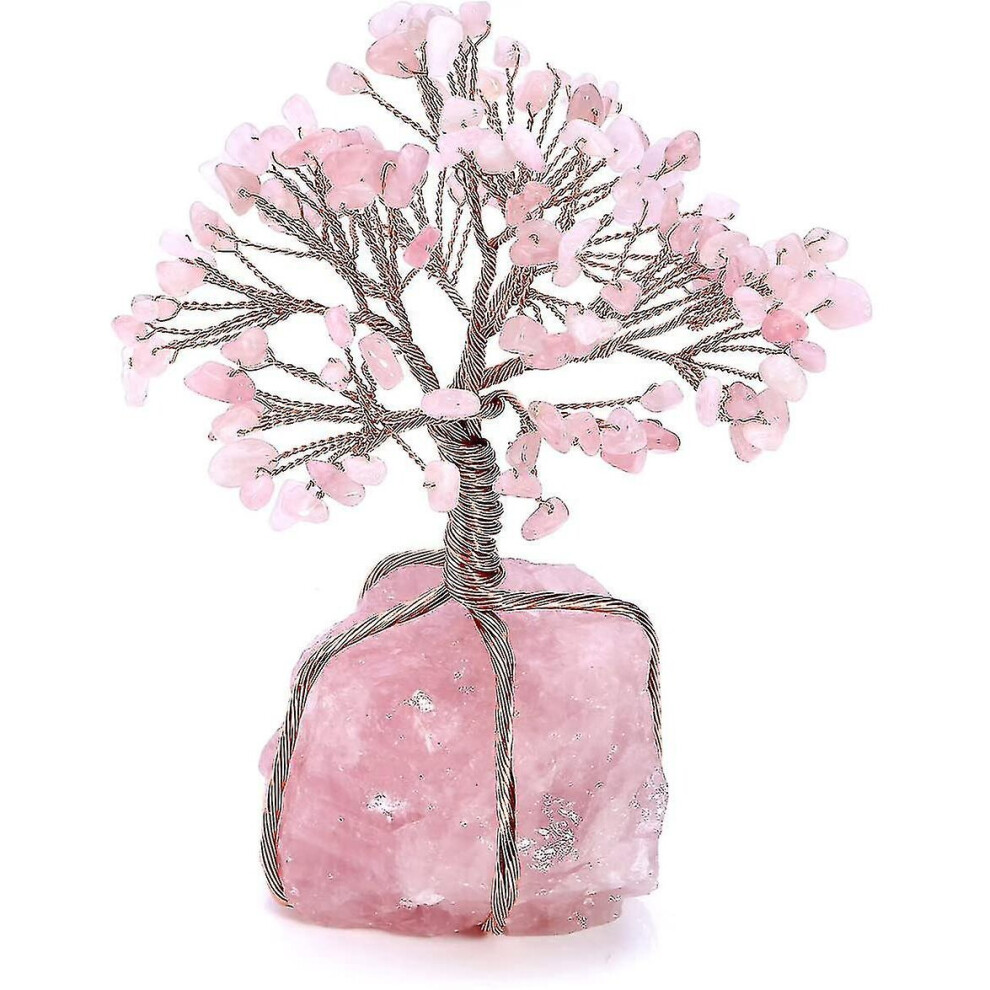 Natural Crystal Tumbled Stones Tree Of Life Ornament, Reiki Healing Money Tree Feng Shui Gemstone Decor (rose Quartz)