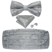 (YF-3002) Men's Cummerbunds Silk Paisley Red Tuxedo Cummerbunds Bow Tie Pocket Square Brooch Set Men Wedding Party Waistband