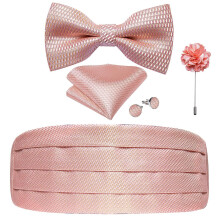 (YF-3009-XH0145) Men's Cummerbunds Silk Paisley Red Tuxedo Cummerbunds Bow Tie Pocket Square Brooch Set Men Wedding Party Waistband