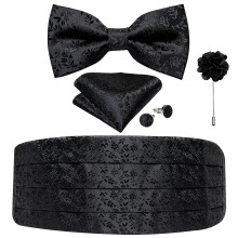 (YF-3010-XH0146) Men's Cummerbunds Silk Paisley Red Tuxedo Cummerbunds Bow Tie Pocket Square Brooch Set Men Wedding Party Waistband