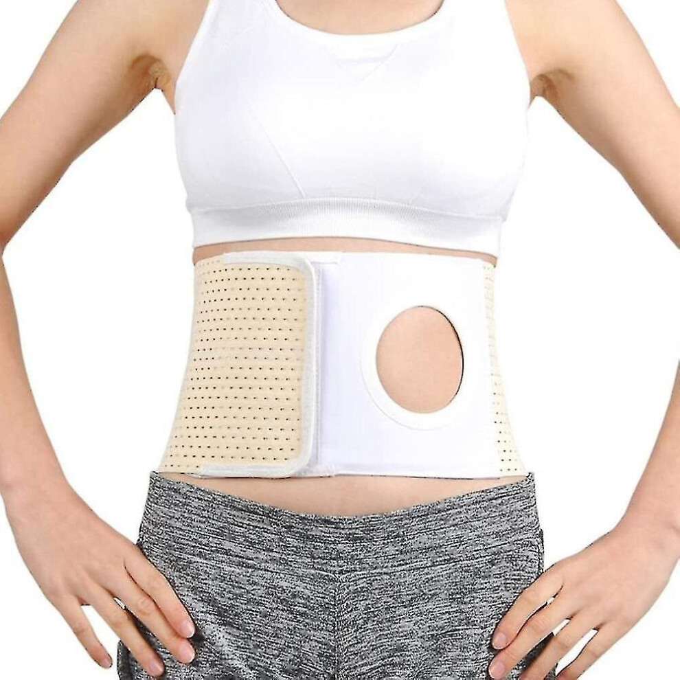 Beige Elastic Ostomy Hernia Belt For Waist Abdominal With Stoma Opening (L, )