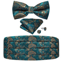(YF-3006) Men's Cummerbunds Silk Paisley Red Tuxedo Cummerbunds Bow Tie Pocket Square Brooch Set Men Wedding Party Waistband