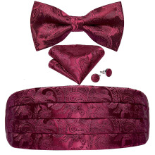 (YF-3008) Men's Cummerbunds Silk Paisley Red Tuxedo Cummerbunds Bow Tie Pocket Square Brooch Set Men Wedding Party Waistband