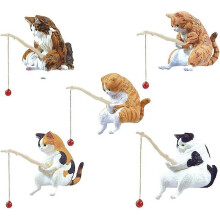 5pcs-set Mini Cute Resin Cat Fishing Figurine Cute Cat Statue Decoration Craft Animal Model Cat Fishing Toy Aquarium Home Decoration