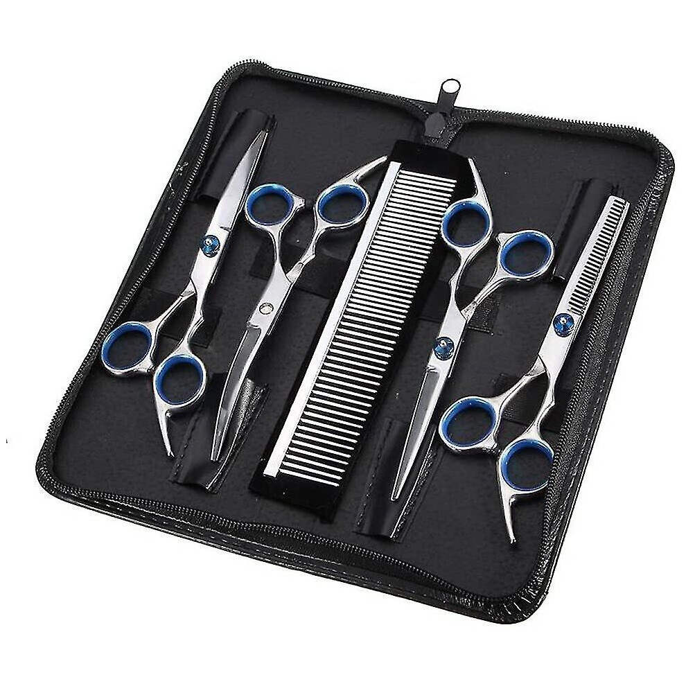 Dog Scissors Fur Scissors Compatible With Dogs Cat 5-in-1 Sharp Curved Scissors Set Dog Grooming Set Compatible With Face, Body, Ears