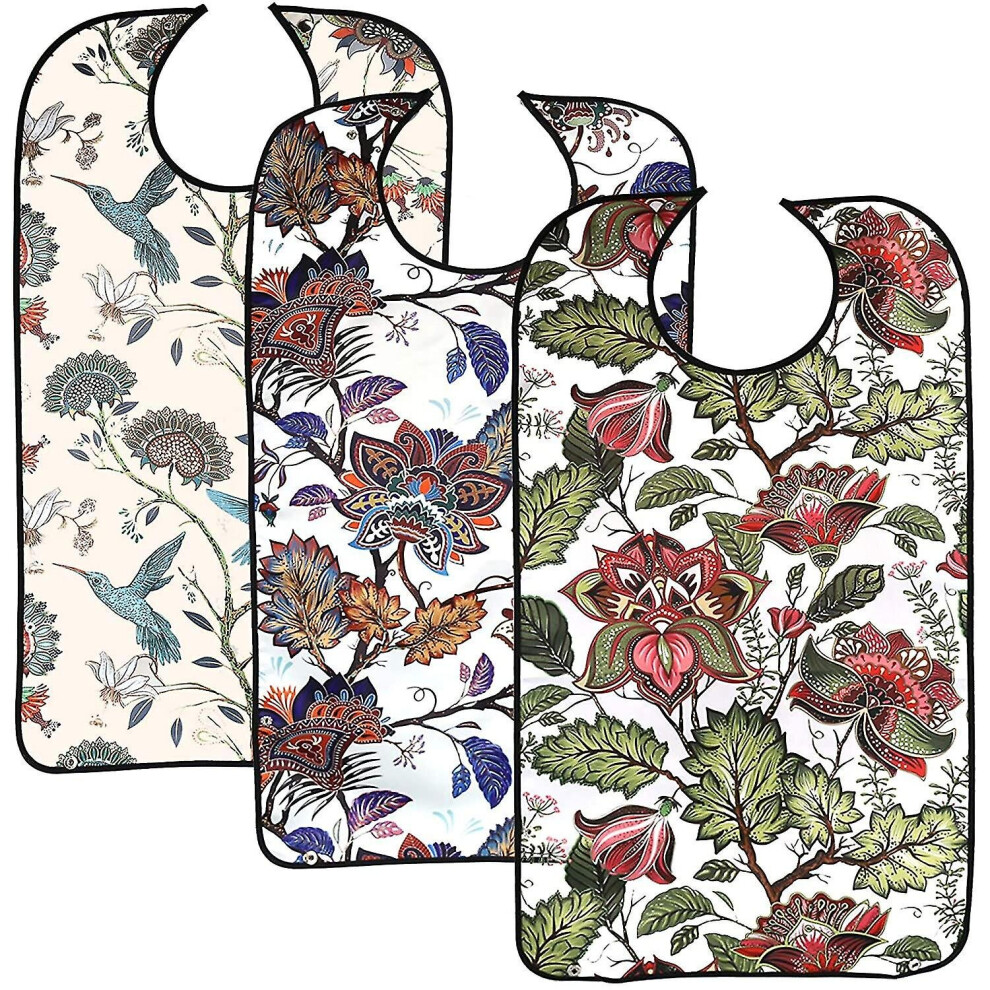 3 Pack Adult Bibs For Eating, Adult Bibs With Crumb Catcher, Washable