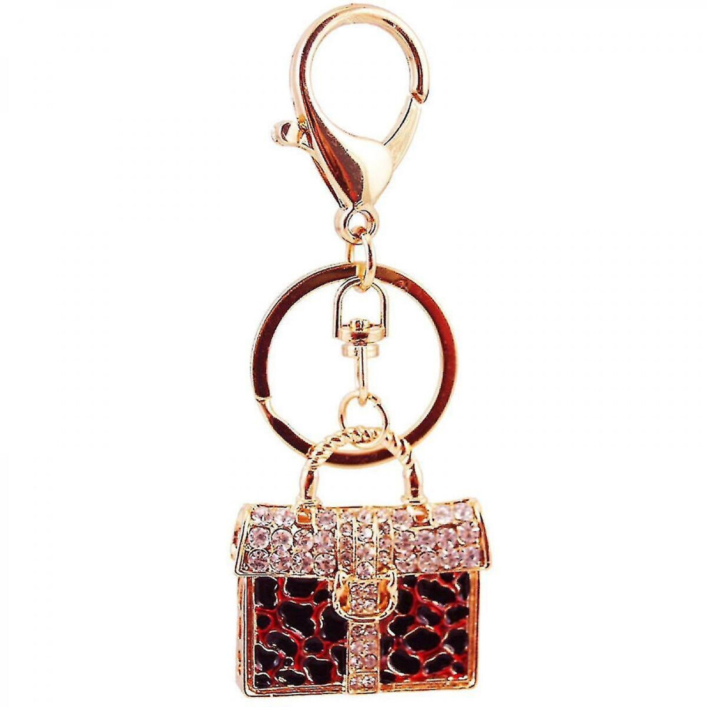 Leopard Print Bag Keychains For Women Bling Bag Key Ring For Girl Purse Bag Or Car Pendant, Red