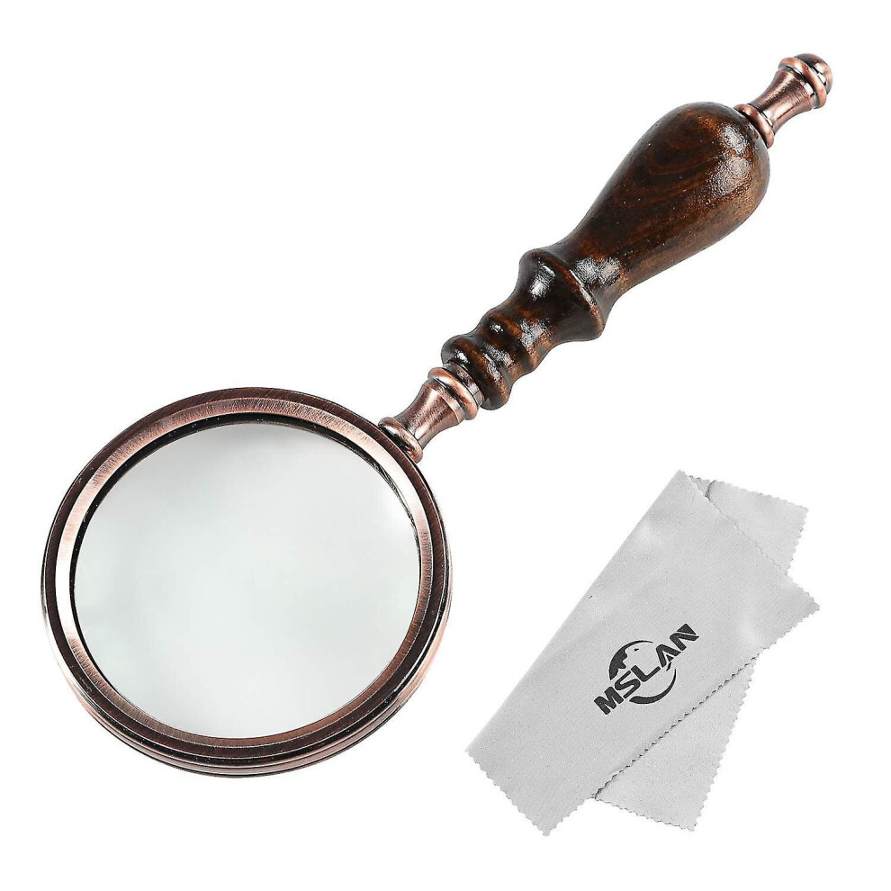 Magnifying Glass 10x Antique Copper Handheld With Wooden Handle