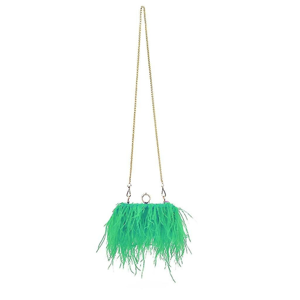(Green) Women's Evening Clutch Bag Ostrich Feather Chain Shoulder Bag Wedding Purse Gift