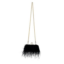 (Black) Women's Evening Clutch Bag Ostrich Feather Chain Shoulder Bag Wedding Purse Gift