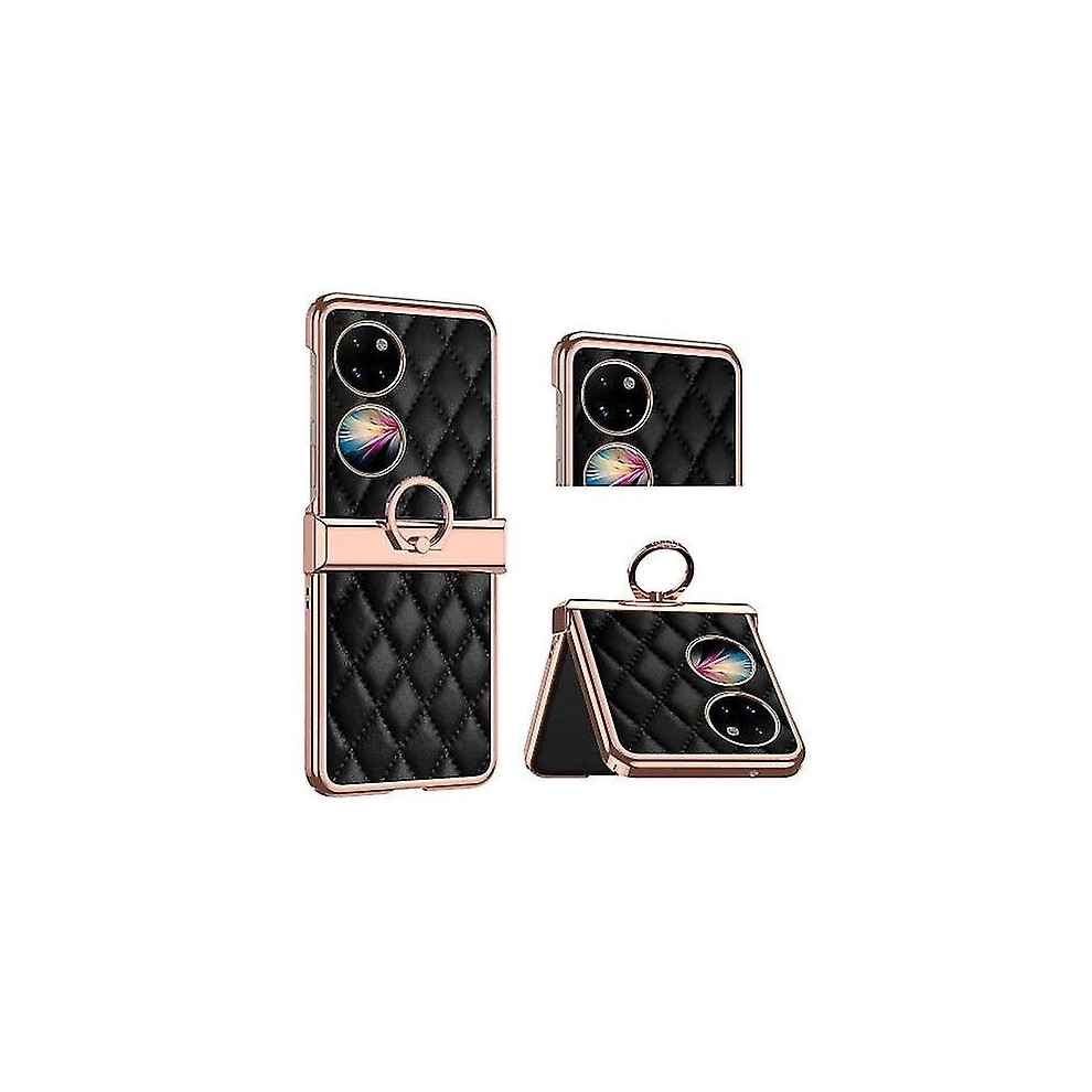For Huawei P50 Pocket Grid Leather Pattern Electroplating Frame Folding Phone Case