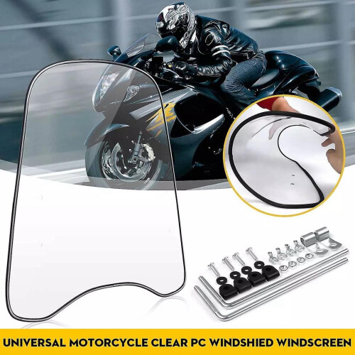 Refurbished 2mm Thick Universal Motorcycle Windshield Windscreen Clear Deflector Wind Shield Clear 2
