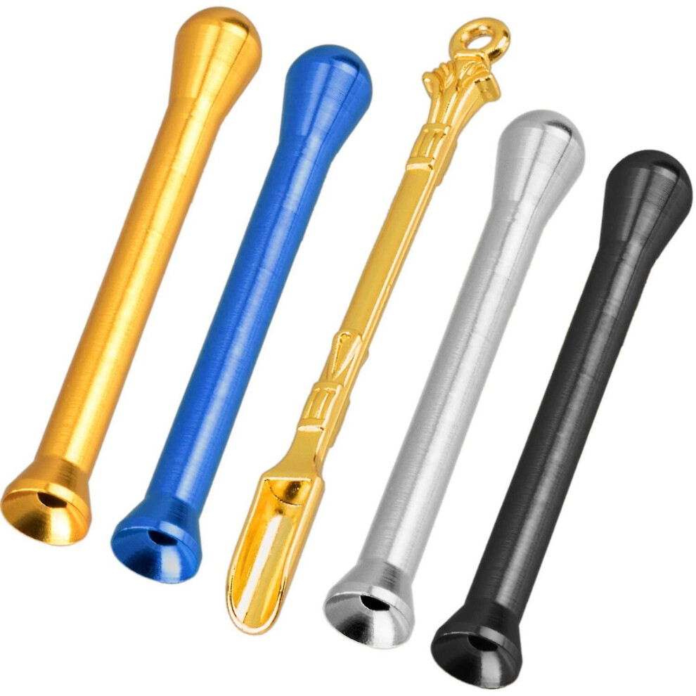 5pcs Mini Snuff Straw Sniffer Tube Snorter, Portable Stainless Steel Sniffer Snorter Nasal, Bullet Metal Spoon
