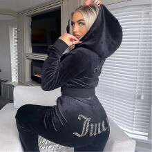 (Black, XXL) Women Velvet Juicy Tracksuit Couture Tracksuit Two Piece Set Couture Sweatsuits