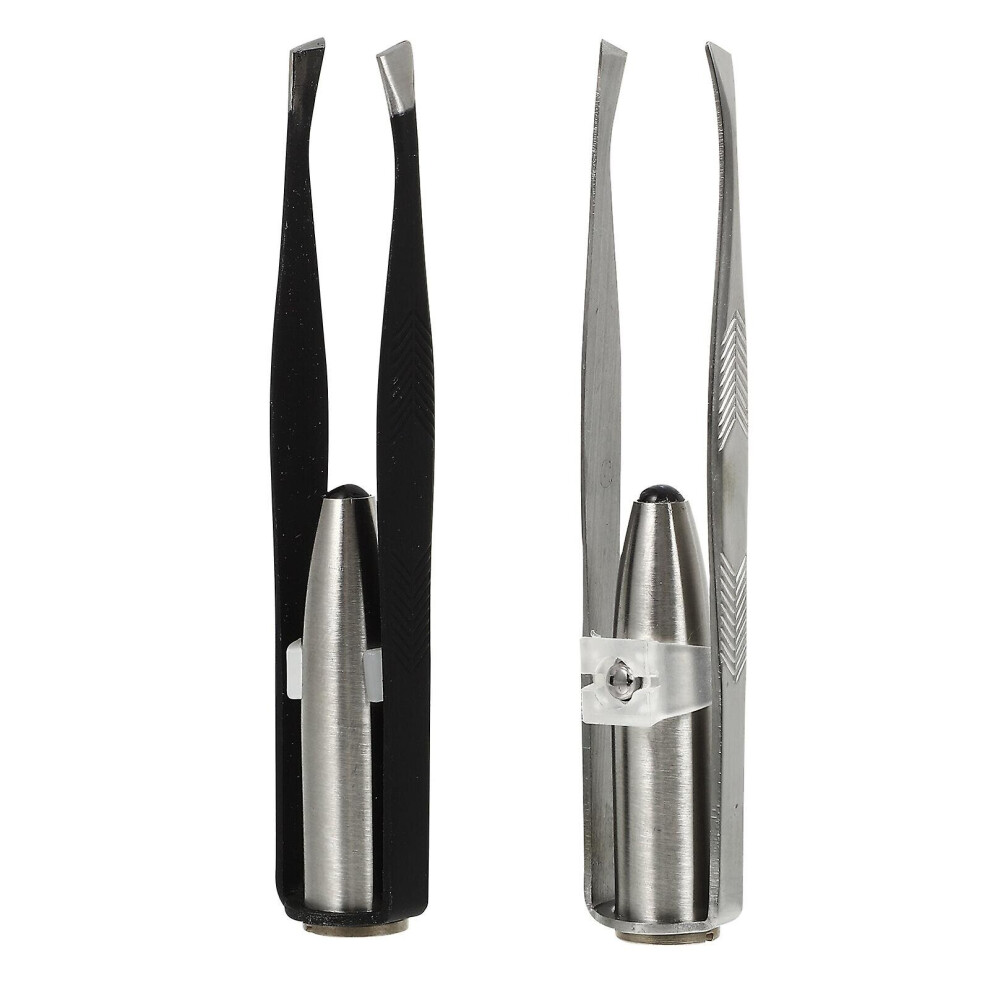 Light/Silver/Black 2Pcs Stainless Steel Eyebrow Pliers Eyebrow Tweezer With ( Black)