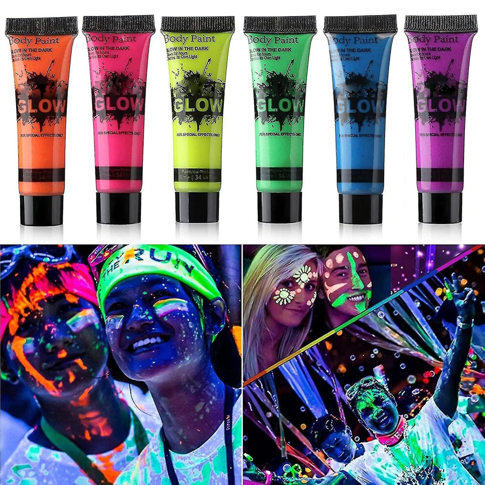 Glow In Face Body Paint Uv Blacklight Neon Fluorescent 0.34Oz Set Of 6 Tubes Dark