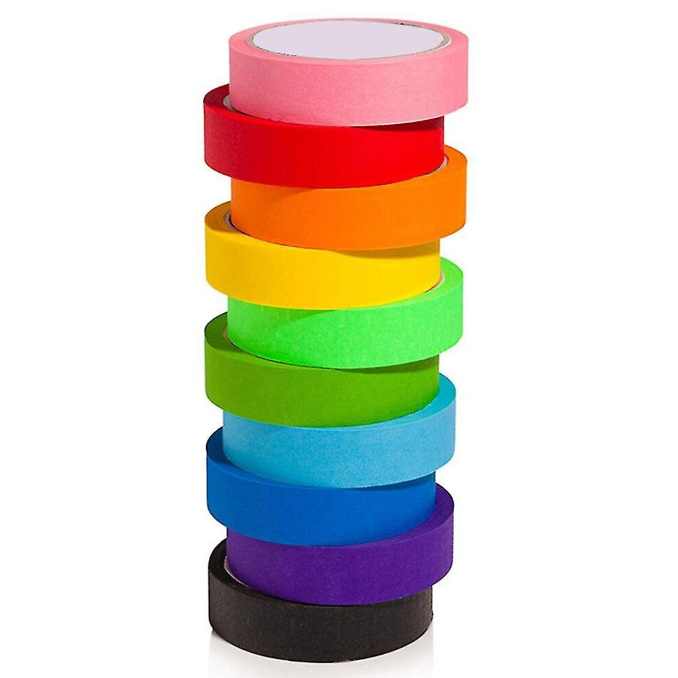 10 Pcs Of 10 Colors 20m Colored Masking Tape Rainbow Color Easy Tear Home Decoration
