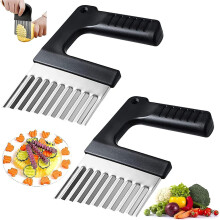 Pack Of 2 Wavy Potato Cutters, Chips Wave Knife, Stainless Steel Wave Cutter,fruit Chips (black)