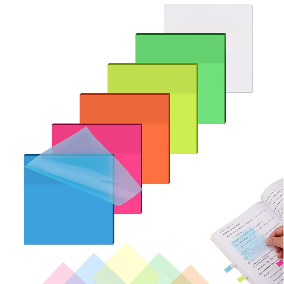 Transparent Sticky Notes Colorful Sticky Note Pads Translucent Clear Self-stick Notes Waterproof Memo, 3 X 3 Inches
