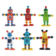 6pcs Wooden Walnut Puppets Robots Action Figure Toys Flexible Joints Poseable For Baby Children Kids Christmas Gifts