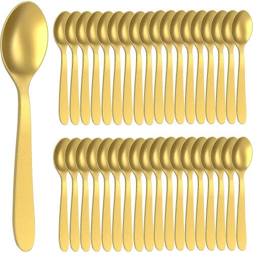 Althee 100 Pack Disposable Gold Plastic Spoons, Solid And Durable Plastic Cutlery Spoons, Heavy Duty
