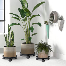 2 Pack Of 14 Inch Plant Pallet Caddy With 4 Wheels, Round Flower Pot Mover, Indoor Rolling Planter Dolly On Wheels, Outdoor Planter Trolley Tray Coast