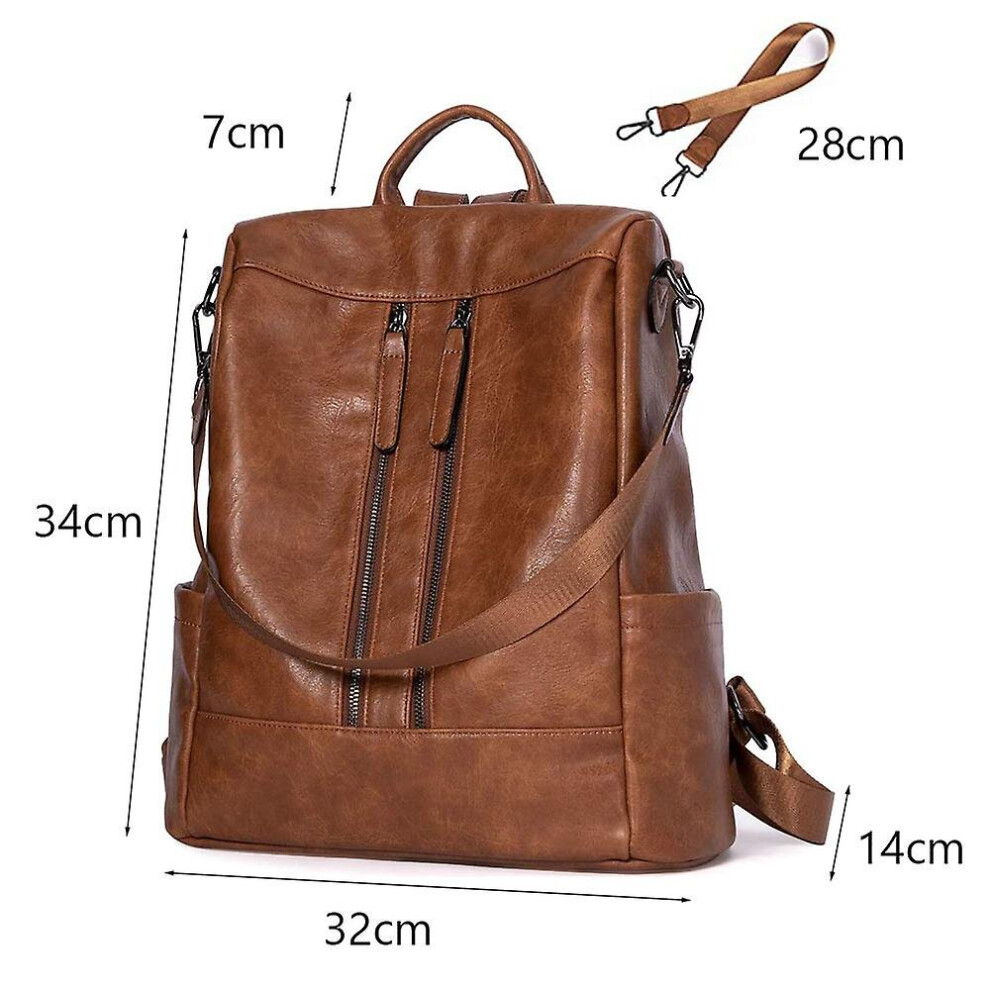 Women's Anti-Theft Leather Backpack, Handbag, Daypack, Brown