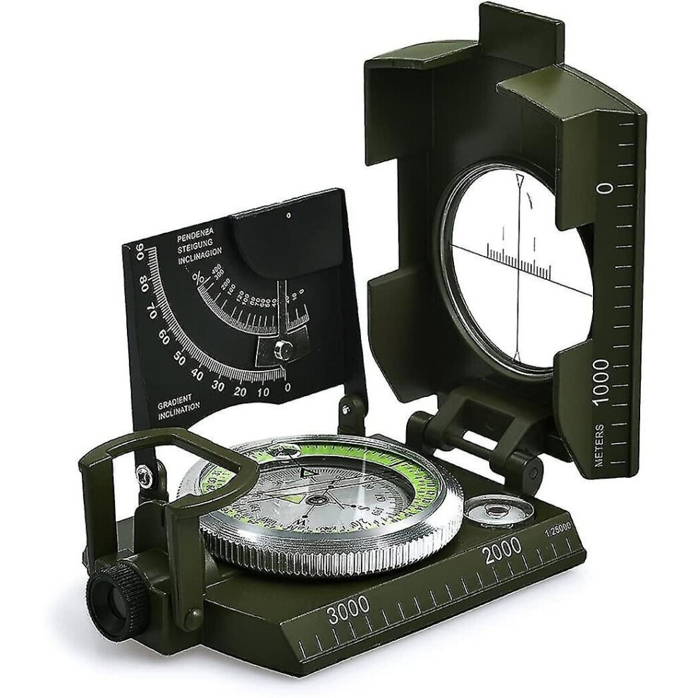 Professional Military Compass, Ip65 Waterproof Metal Compass Fluorescent Sighting Compass Equipped With Clinometer With Carrying Bag For Adventure/cam
