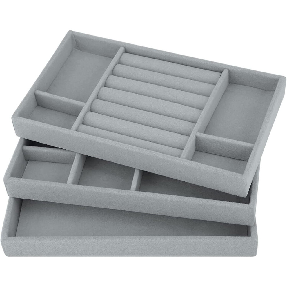 Jewelry Trays Organizer Set Of 3 Velvet Stackable Jewelry Drawer Organizer Tray Earring Ring Necklac
