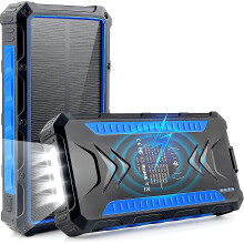 Solar Power Bank 36000mah, Qi Wireless Solar Charger 2 Usb Ports And 1 Type-c Fast Charging, Ip66 Waterproof Emergency Power Supply, Mobile Phone Char