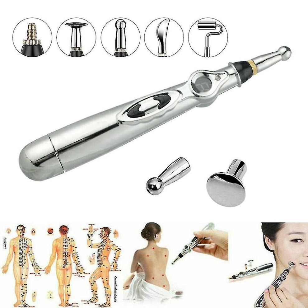 Electric Acupuncture Point Massage Pen Smart Pulse Massager Therapy Meridian Pen Pain Relief Tools Laser 5 Heads Energy Pen