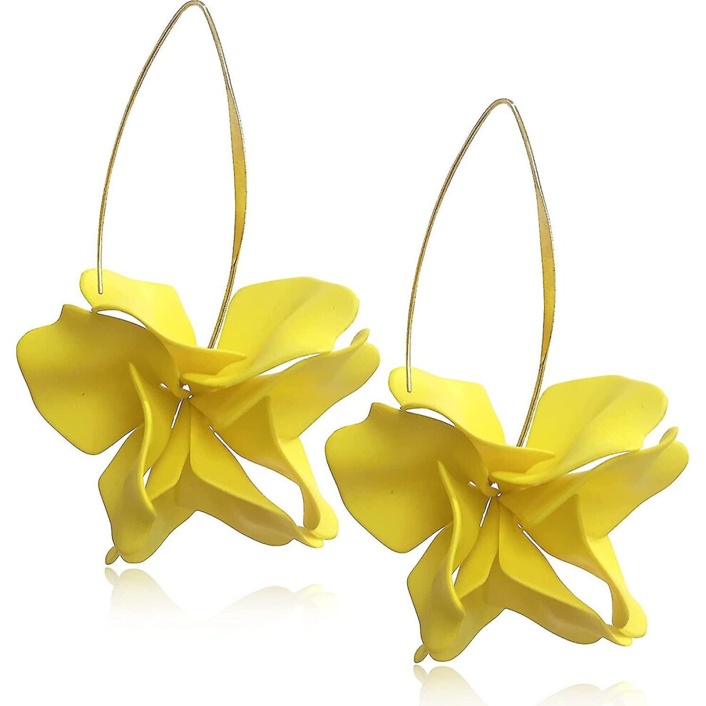 Handmade Bohemian Matt Acrylic Large Flower Dangle Drop Earrings Unique Exaggerated European Red