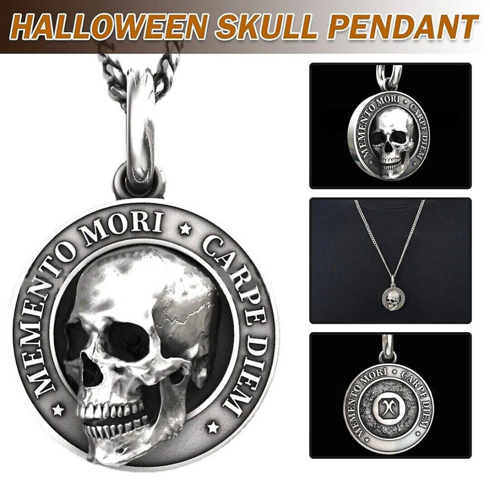 For Memento Mori Skull Pendant Necklace Men Gothic Punk Jewelry Gift Accessories