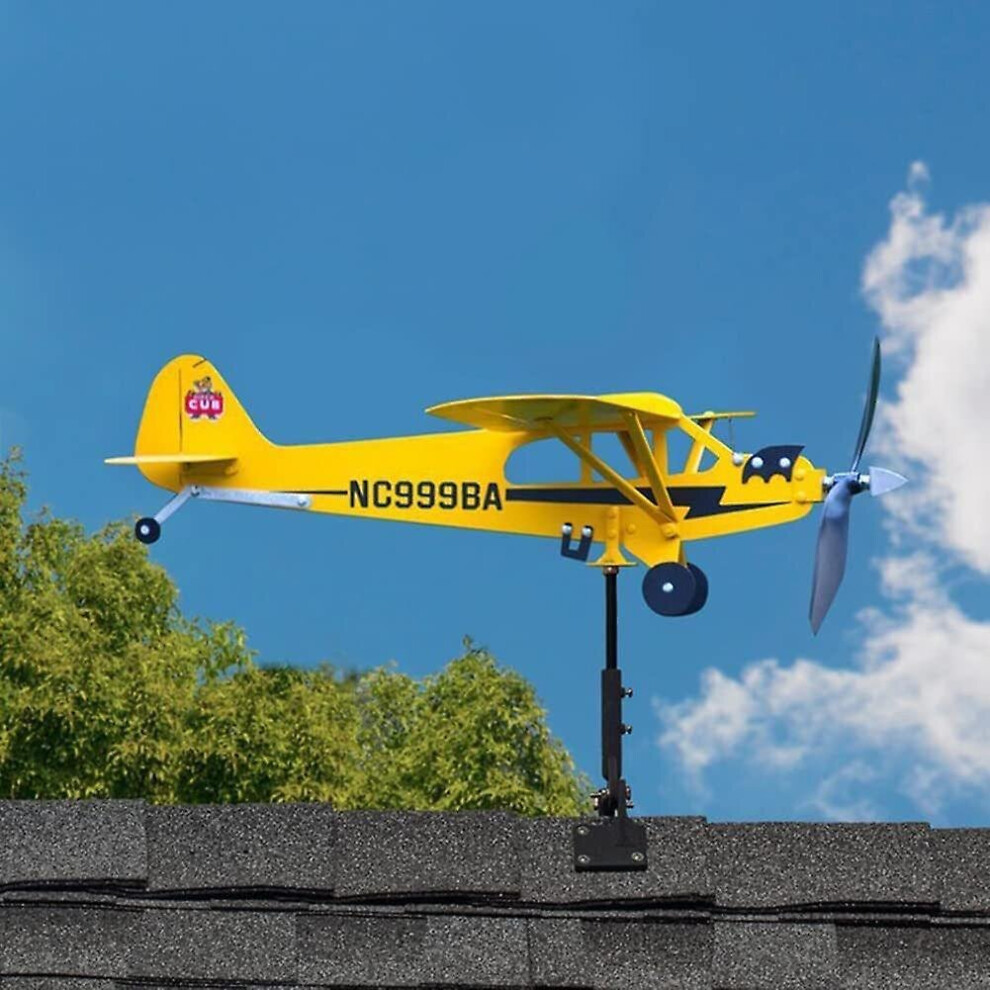 Garden Decorations 3d Piper J3 Cub Wind Spinner Plane Metal Airplane Weather Vane Outdoor Roof Wind Direction Indicator Weathervane