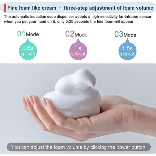 Wall Mounted Automatic Foaming Soap Dispenser 300ml, Refillable, 3 Settings, Temperature Sensing, Power Display, Suitable For Kitchen And Bathroom 2