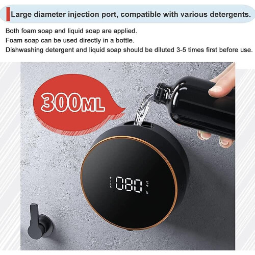 Wall Mounted Automatic Foaming Soap Dispenser 300ml, Refillable, 3 Settings, Temperature Sensing, Power Display, Suitable For Kitchen And Bathroom 1
