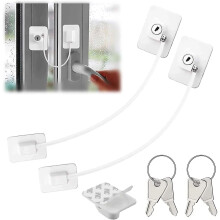 White Upvc Child Safety Window Restrictor Locks - Set Of 2 With Self-adhesive Wire Catch And Keys