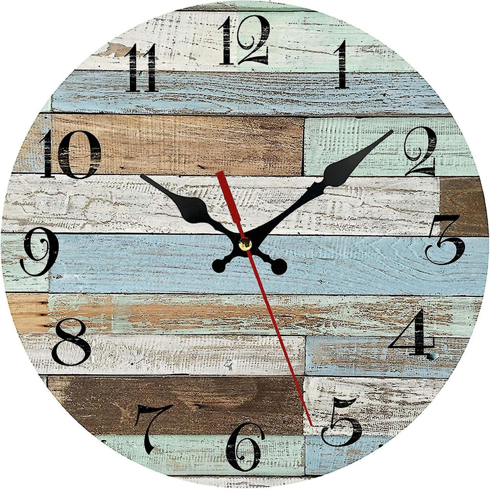 Wall Clock - Beach Themed Blue Wall Clocks Battery Operated Silent Non-ticking, Vintage Round Rustic Coastal Nautical Clock Decorative