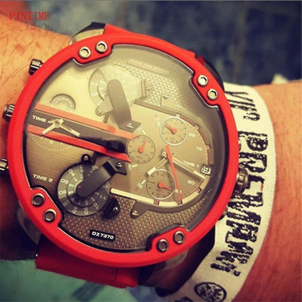 Montre Diesel Mr. Daddy Chronographe Pour Homme 50 Mm – Acier Inoxydable Gunmetal, Bracelet Silicone Rouge, Boucle Déployante Not,Specified