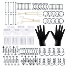 140pcs Piercing Kit Stainless Steel Nose Lip Tongue Eyebrow Industrial Barbell Belly Button Rings Body Piercing Tools